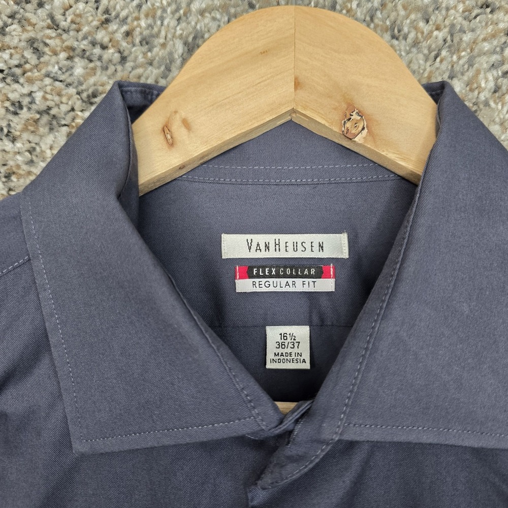 Van Heusen Dress Shirt Mens 16.5 36/37 Gray Button Up Flex Collar Regular Fit - Picture 6 of 7